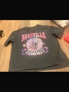 Gray Nashville music city Graphic Tee with Pink & Purple Accents